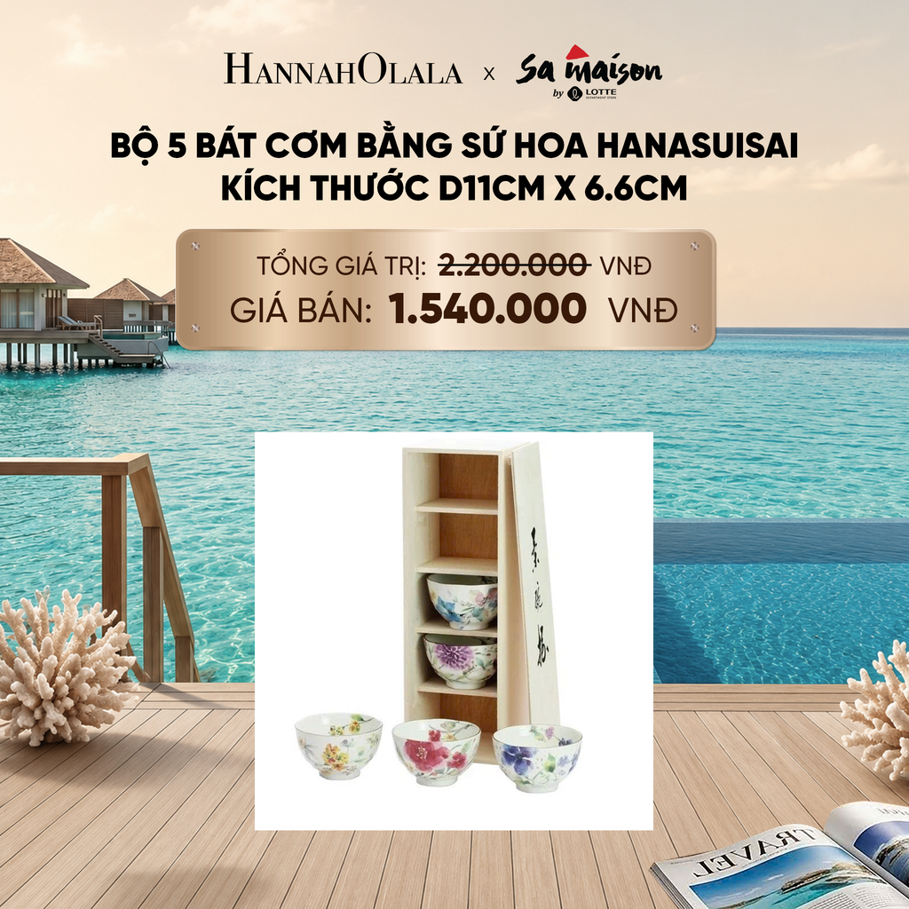  BỘ 5 BÁT CƠM BẰNG SỨ HOA HANASUISAI, KÍCH THƯỚC D11CM X 6.6CM - DEAL 10_ D2051 