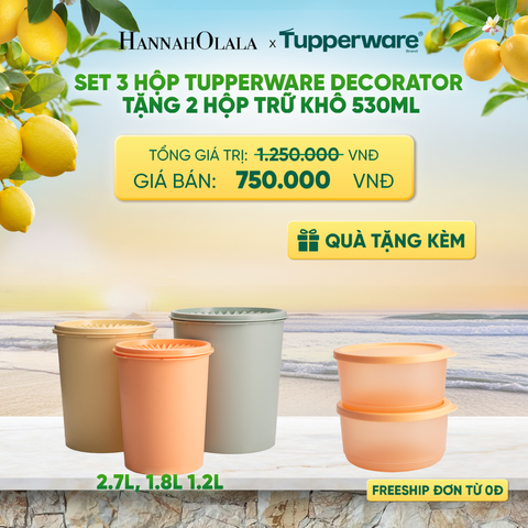  SET 3 HỘP TUPPERWARE DECORATOR TẶNG 2 HỘP TRỮ KHÔ 530ML - DEAL 12 - A2437 