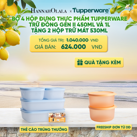  BỘ 4 HỘP ĐỰNG THỰC PHẨM TUPPERWARE TRỮ ĐÔNG GEN II 450ML VÀ 1L TẶNG 2 HỘP TRỮ MÁT - DEAL 53 - A2438 