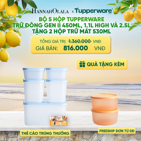  BỘ 5 HỘP ĐỰNG THỰC PHẨM TUPPERWARE TRỮ ĐÔNG GEN II 450ML, 1.1L HIGH VÀ 2.5L TẶNG 2 HỘP TRỮ MÁT - DEAL 54 - A2439 