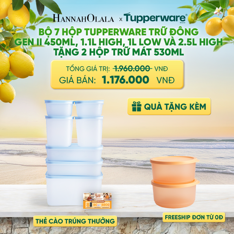 BỘ 7 HỘP ĐỰNG THỰC PHẨM TUPPERWARE TRỮ ĐÔNG GEN II 450ML, 1.1L HIGH, 1L LOW VÀ 2.5L HIGH TẶNG 2 HỘP TRỮ MÁT - DEAL 55 - A2440 