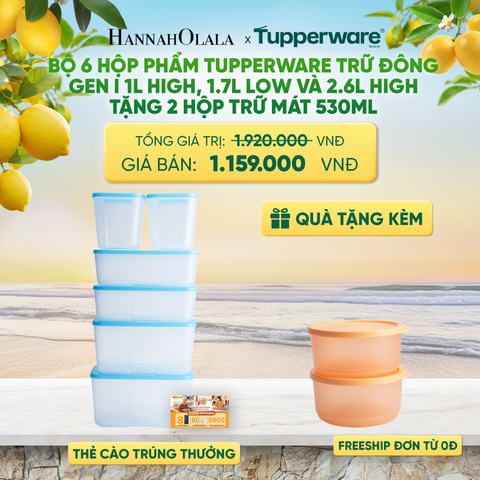  BỘ 6 HỘP ĐỰNG THỰC PHẨM TUPPERWARE TRỮ ĐÔNG GEN I 1L HIGH, 1.7L LOW VÀ 2.6L HIGH TẶNG 2 HỘP TRỮ MÁT - DEAL 57 - A2442 