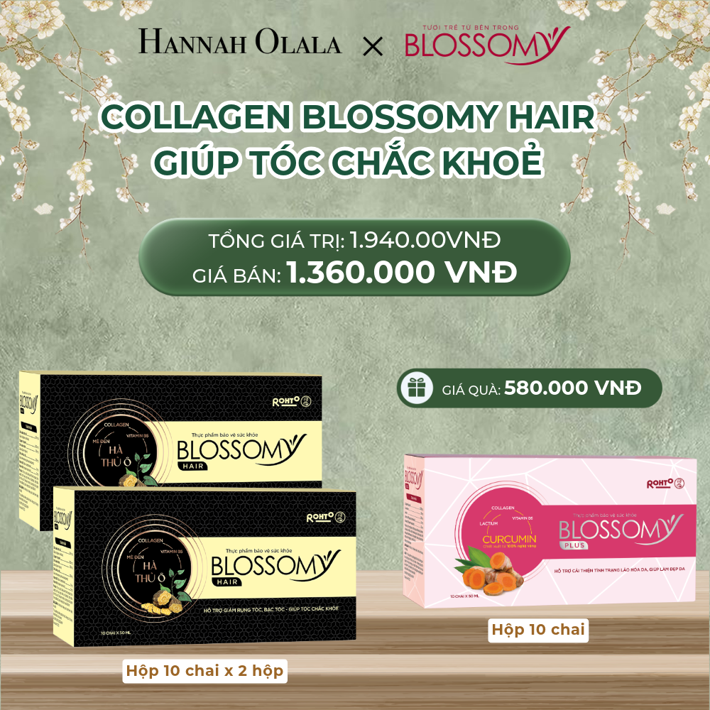  DEAL 5B: MUA 2 HỘP 10 THỰC PHẨM BẢO VỆ SỨC KHỎE BLOSSOMY HAIR (MÀU ĐEN) TẶNG 1 HỘP 10 THỰC PHẨM BẢO VỆ SỨC KHỎE BLOSSOMY PLUS (MÀU HỒNG) 