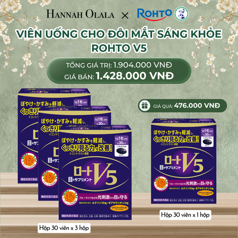  DEAL 8: MUA COMBO 3 HỘP THỰC PHẨM BẢO VỆ SỨC KHỎE ROHTO V5 (VIÊN UỐNG HỖ TRỢ CẢI THIỆN THỊ LỰC ROHTO V5) TẶNG 1 HỘP HỘP THỰC PHẨM BẢO VỆ SỨC KHỎE ROHTO V5 