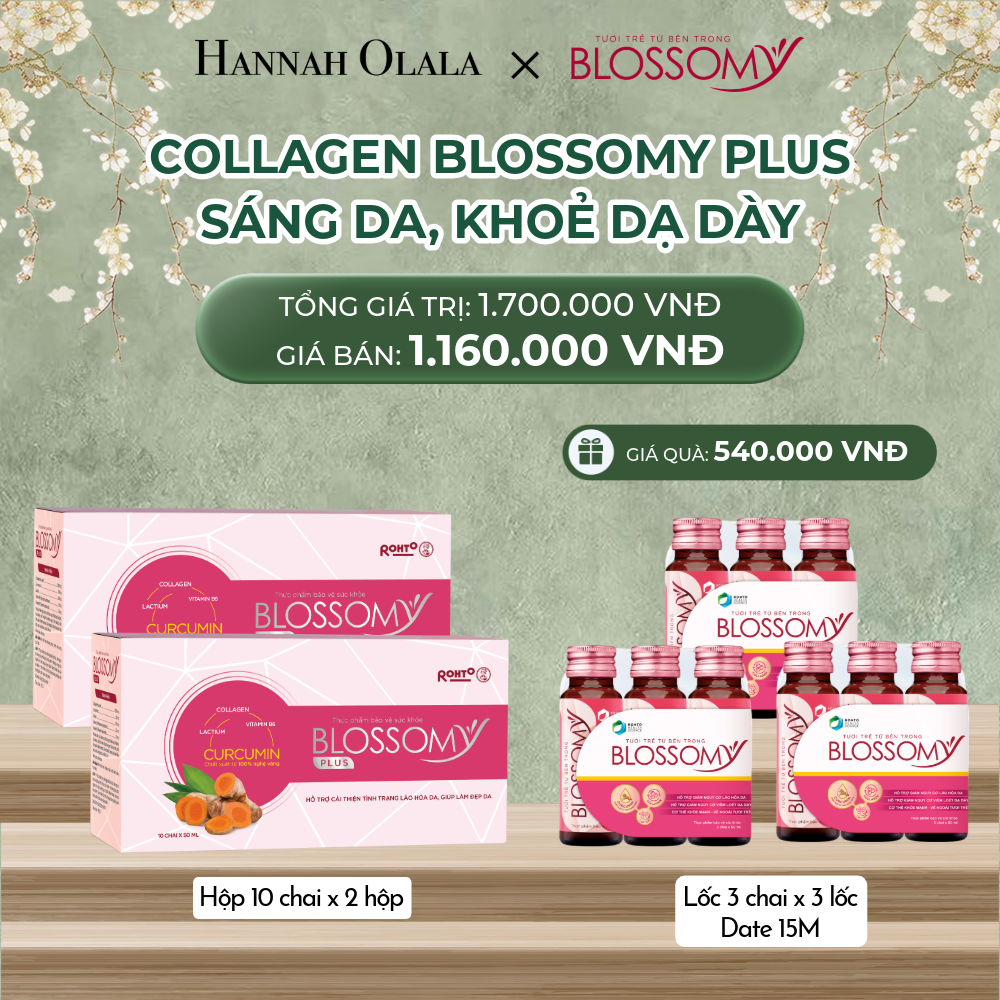  DEAL 1: MUA 2 HỘP 10 THỰC PHẨM BẢO VỆ SỨC KHỎE BLOSSOMY PLUS - 1.000 MG COLLAGEN THỦY PHÂN TẶNG 3 LỐC 3 THỰC PHẨM BẢO VỆ SỨC KHỎE BLOSSOMY - 50 MG COLLAGEN THỦY PHÂN (LỐC 3 DATE 15 THÁNG) (HỘP 10 CHAI X 2 HỘP & LỐC 3 CHAI X 2 LỐC) 