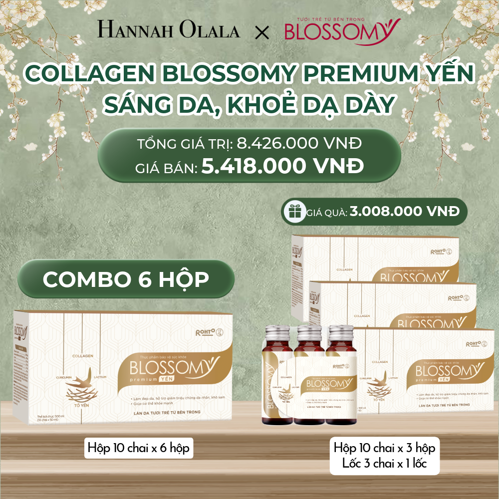  DEAL 5: MUA 6 HỘP 10 TẶNG 3 HỘP 10 VÀ 1 LỐC 3 THỰC PHẨM BẢO VỆ SỨC KHỎE BLOSSOMY PREMIUM TỔ YẾN (MÀU VÀNG) (HỘP 10 CHAI X 9 HỘP VÀ 1 LỐC 3) 