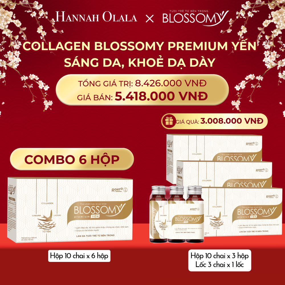 DEAL 9: MUA 6 HỘP 10 TẶNG 3 HỘP 10 VÀ 1 LỐC 3 THỰC PHẨM BẢO VỆ SỨC KHỎE BLOSSOMY PREMIUM TỔ YẾN (MÀU VÀNG) (HỘP 10 CHAI X 9 HỘP VÀ 1 LỐC 3) 