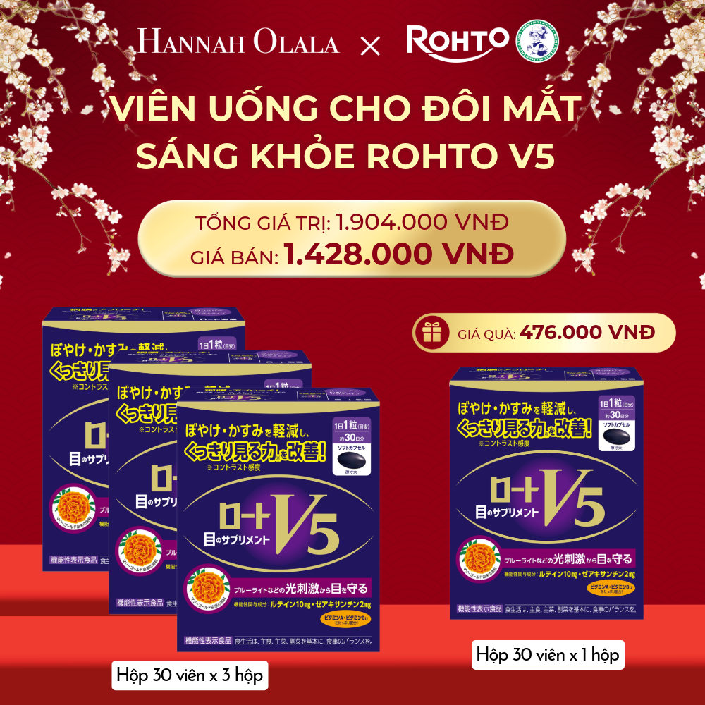  DEAL 13: MUA COMBO 3 HỘP THỰC PHẨM BẢO VỆ SỨC KHỎE ROHTO V5 (VIÊN UỐNG HỖ TRỢ CẢI THIỆN THỊ LỰC ROHTO V5) TẶNG 1 HỘP HỘP THỰC PHẨM BẢO VỆ SỨC KHỎE ROHTO V5 