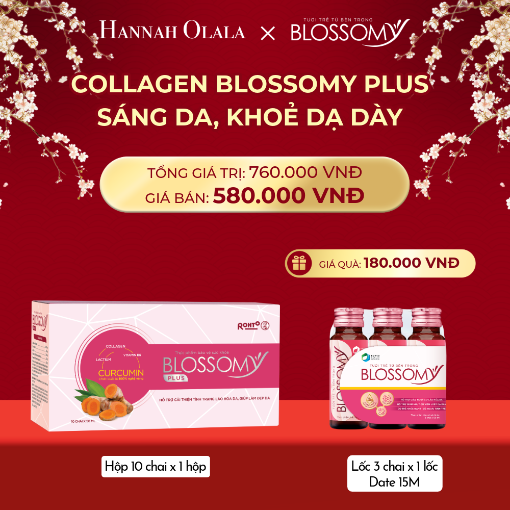  DEAL 2: MUA 1 HỘP 10 THỰC PHẨM BẢO VỆ SỨC KHỎE BLOSSOMY PLUS - 1.000 MG COLLAGEN THỦY PHÂN TẶNG 1 LỐC 3 THỰC PHẨM BẢO VỆ SỨC KHỎE BLOSSOMY - 50 MG COLLAGEN THỦY PHÂN (HỘP 10 CHAI X 1 HỘP & LỐC 3 CHAI DATE 15 THÁNGX 1 LỐC) 