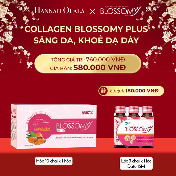  DEAL 2: MUA 1 HỘP 10 THỰC PHẨM BẢO VỆ SỨC KHỎE BLOSSOMY PLUS - 1.000 MG COLLAGEN THỦY PHÂN TẶNG 1 LỐC 3 THỰC PHẨM BẢO VỆ SỨC KHỎE BLOSSOMY - 50 MG COLLAGEN THỦY PHÂN (HỘP 10 CHAI X 1 HỘP & LỐC 3 CHAI DATE 15 THÁNGX 1 LỐC) 