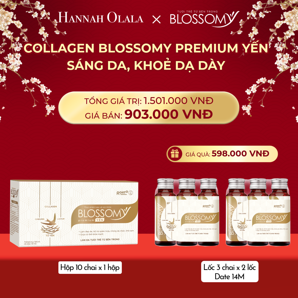  DEAL 3: MUA 1 HỘP 10 THỰC PHẨM BẢO VỆ SỨC KHỎE BLOSSOMY PREMIUM TỔ YẾN (MÀU VÀNG) TẶNG 2 LỐC 3 THỰC PHẨM BẢO VỆ SỨC KHỎE BLOSSOMY PREMIUM TỔ YẾN (MÀU VÀNG -LỐC 3 DATE 14 THÁNG) (HỘP 10 CHAI X 1 HỘP & LỐC 3 CHAI X 2 LỐC) 