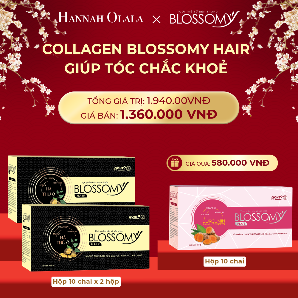  DEAL 10: MUA 2 HỘP 10 THỰC PHẨM BẢO VỆ SỨC KHỎE BLOSSOMY HAIR (MÀU ĐEN) TẶNG 1 HỘP 10 THỰC PHẨM BẢO VỆ SỨC KHỎE BLOSSOMY PLUS (MÀU HỒNG) 
