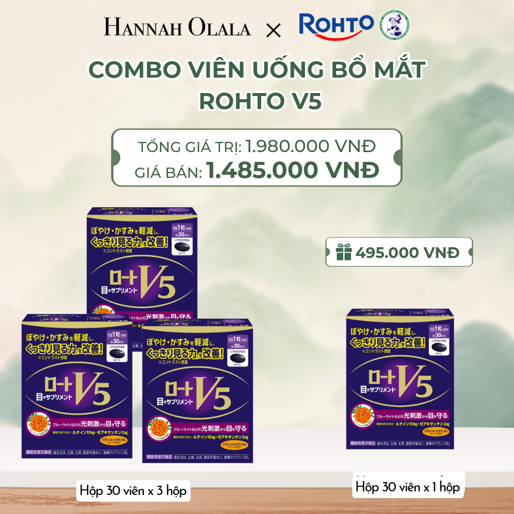  MUA COMBO 3 HỘP THỰC PHẨM BẢO VỆ SỨC KHỎE ROHTO V5 (VIÊN UỐNG HỖ TRỢ CẢI THIỆN THỊ LỰC ROHTO V5) - TẶNG 1 HỘP HỘP THỰC PHẨM BẢO VỆ SỨC KHỎE ROHTO V5 - A1035 