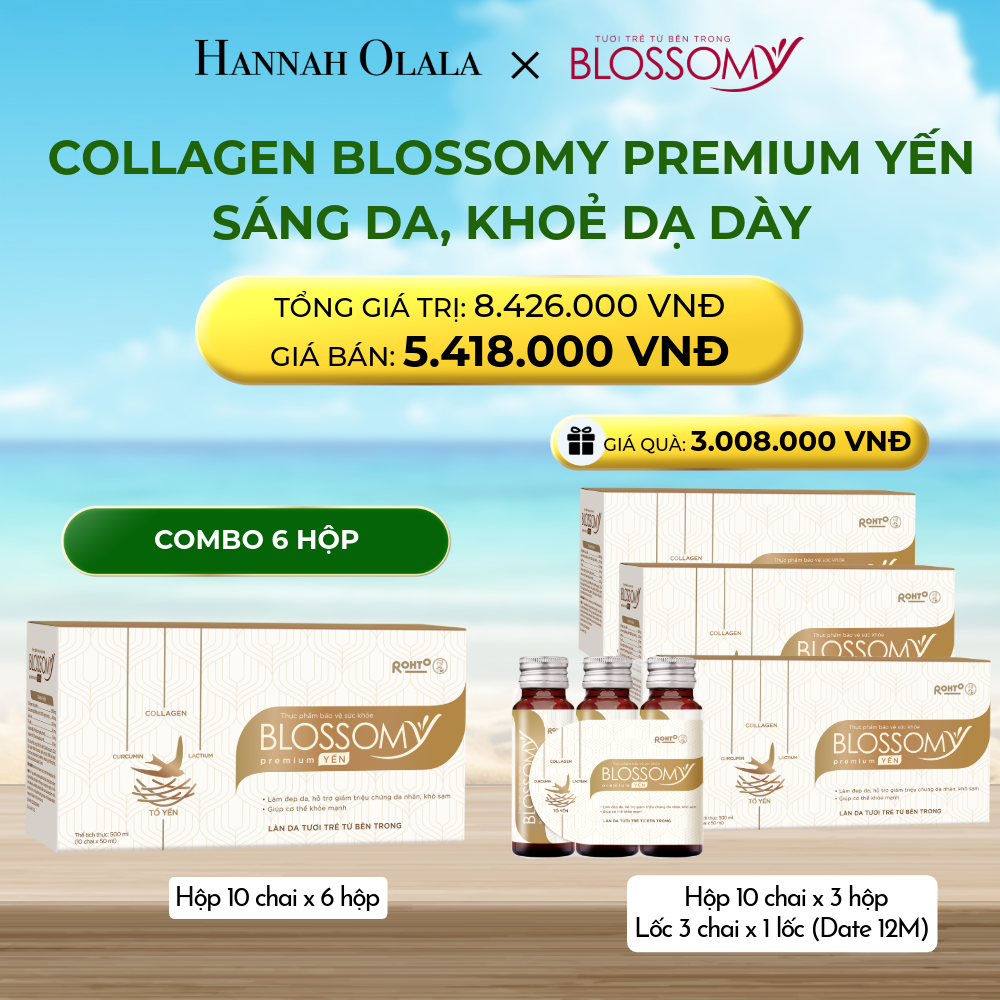  DEAL 9: MUA 6 HỘP 10 - TẶNG 3 HỘP 10 VÀ 1 LỐC 3 THỰC PHẨM BẢO VỆ SỨC KHỎE BLOSSOMY PREMIUM TỔ YẾN (MÀU VÀNG) (HỘP 10 CHAI X 9 HỘP VÀ 1 LỐC 3) (DATE 12 THÁNG) 