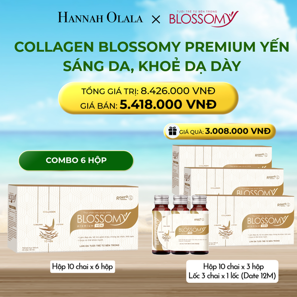  MUA 6 HỘP 10 - TẶNG 3 HỘP 10 VÀ 1 LỐC 3 THỰC PHẨM BẢO VỆ SỨC KHỎE BLOSSOMY PREMIUM TỔ YẾN (MÀU VÀNG) (HỘP 10 CHAI X 9 HỘP VÀ 1 LỐC 3) (DATE 12 THÁNG) 
