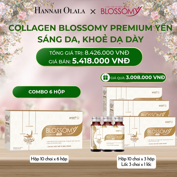  DEAL 9: MUA 6 HỘP 10 - TẶNG 3 HỘP 10 VÀ 1 LỐC 3 THỰC PHẨM BẢO VỆ SỨC KHỎE BLOSSOMY PREMIUM TỔ YẾN (MÀU VÀNG) (HỘP 10 CHAI X 9 HỘP VÀ 1 LỐC 3) 