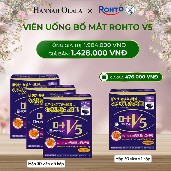  DEAL 13: MUA COMBO 3 HỘP THỰC PHẨM BẢO VỆ SỨC KHỎE ROHTO V5 (VIÊN UỐNG HỖ TRỢ CẢI THIỆN THỊ LỰC ROHTO V5) - TẶNG 1 HỘP HỘP THỰC PHẨM BẢO VỆ SỨC KHỎE ROHTO V5 