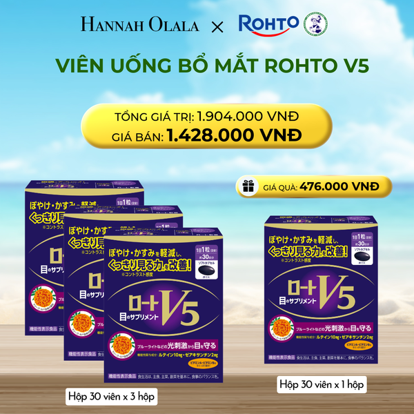  MUA COMBO 3 HỘP THỰC PHẨM BẢO VỆ SỨC KHỎE ROHTO V5 (VIÊN UỐNG HỖ TRỢ CẢI THIỆN THỊ LỰC ROHTO V5) - TẶNG 1 HỘP THỰC PHẨM BẢO VỆ SỨC KHỎE ROHTO V5 