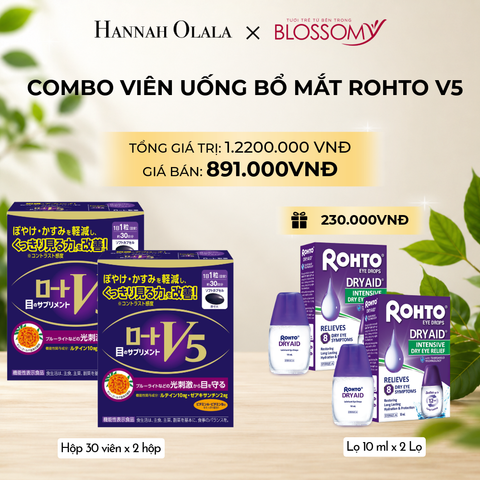  MUA COMBO 2 HỘP THỰC PHẨM BẢO VỆ SỨC KHỎE ROHTO V5 (VIÊN UỐNG HỖ TRỢ CẢI THIỆN THỊ LỰC ROHTO V5) GIẢM 10% - TẶNG 2 DUNG DỊCH NHỎ MẮT ROHTO DRY AID 