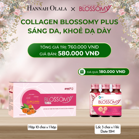 DEAL 2: MUA 1 HỘP 10 THỰC PHẨM BẢO VỆ SỨC KHỎE BLOSSOMY PLUS - 1.000 MG COLLAGEN THỦY PHÂN (DATE 13 THÁNG) - TẶNG 1 LỐC 3 THỰC PHẨM BẢO VỆ SỨC KHỎE BLOSSOMY - 50 MG COLLAGEN THỦY PHÂN (LỐC 3 DATE 14 THÁNG) (HỘP 10 CHAI X 1 HỘP & LỐC 3 CHAI X 1 LỐC) 