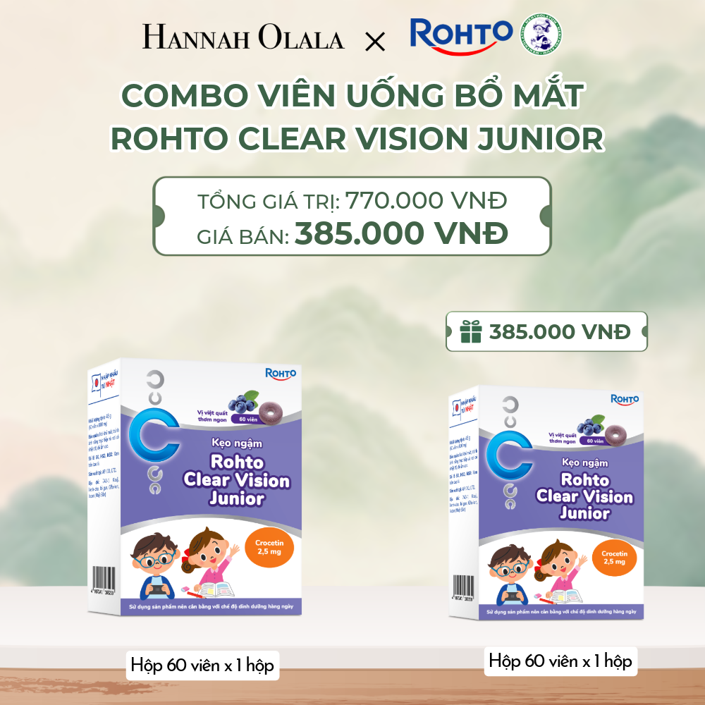  MUA 01 HỘP KẸO NGẬM ROHTO CLEAR VISION JUNIOR TẶNG 01 HỘP KẸO NGẬM ROHTO CLEAR VISION JUNIOR TRỊ GIÁ 385.000 VNĐ - A1036 
