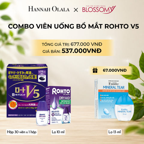  MUA COMBO THỰC PHẨM BẢO VỆ SỨC KHỎE ROHTO V5 (VIÊN UỐNG HỖ TRỢ CẢI THIỆN THỊ LỰC ROHTO V5) VÀ 01 DUNG DỊCH NHỎ MẮT ROHTO DRY AID - TẶNG 1 V.ROHTO MINERAL TEAR 