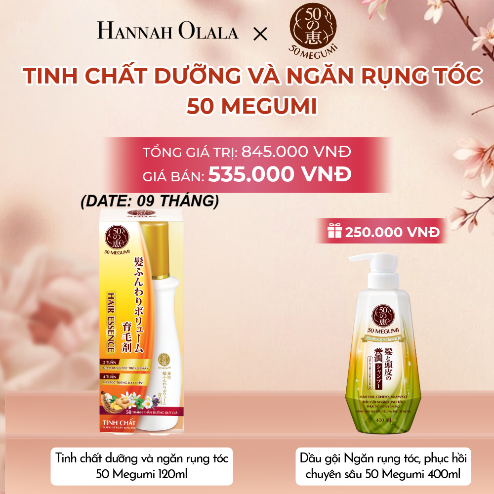  MUA 01 TINH CHẤT DƯỠNG VÀ NGĂN RỤNG TÓC 50 MEGUMI HAIR ESSENCE 120ML - TẶNG 01 DẦU GỘI NGĂN RỤNG TÓC, PHỤC HỒI CHUYÊN SÂU 50 MEGUMI 400ML (DATE: 09 THÁNG) - A1689 