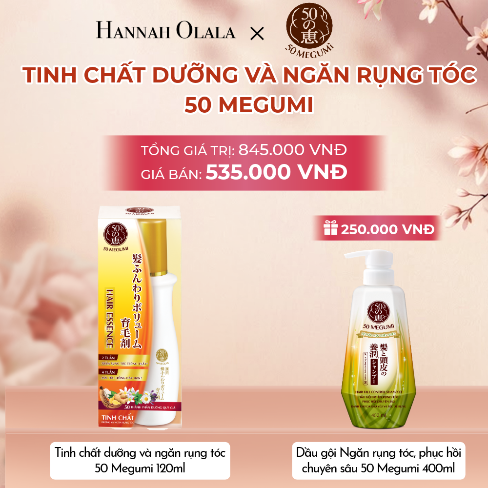  MUA 01 TINH CHẤT DƯỠNG VÀ NGĂN RỤNG TÓC 50 MEGUMI HAIR ESSENCE 120ML - TẶNG 01 DẦU GỘI NGĂN RỤNG TÓC, PHỤC HỒI CHUYÊN SÂU 50 MEGUMI 400ML - A1689 