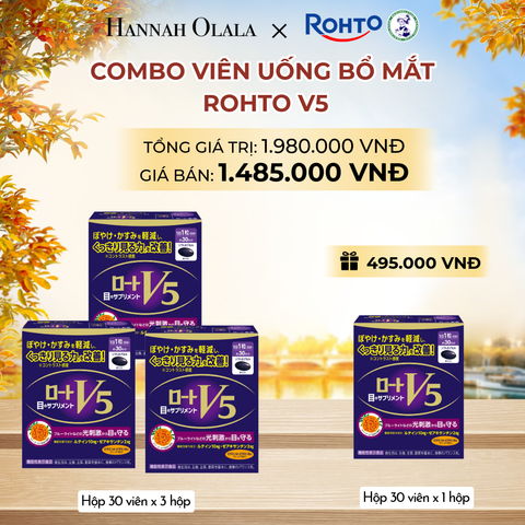  MUA COMBO 3 HỘP THỰC PHẨM BẢO VỆ SỨC KHỎE ROHTO V5 (VIÊN UỐNG HỖ TRỢ CẢI THIỆN THỊ LỰC ROHTO V5) - TẶNG 1 HỘP HỘP THỰC PHẨM BẢO VỆ SỨC KHỎE ROHTO V5 - E861 