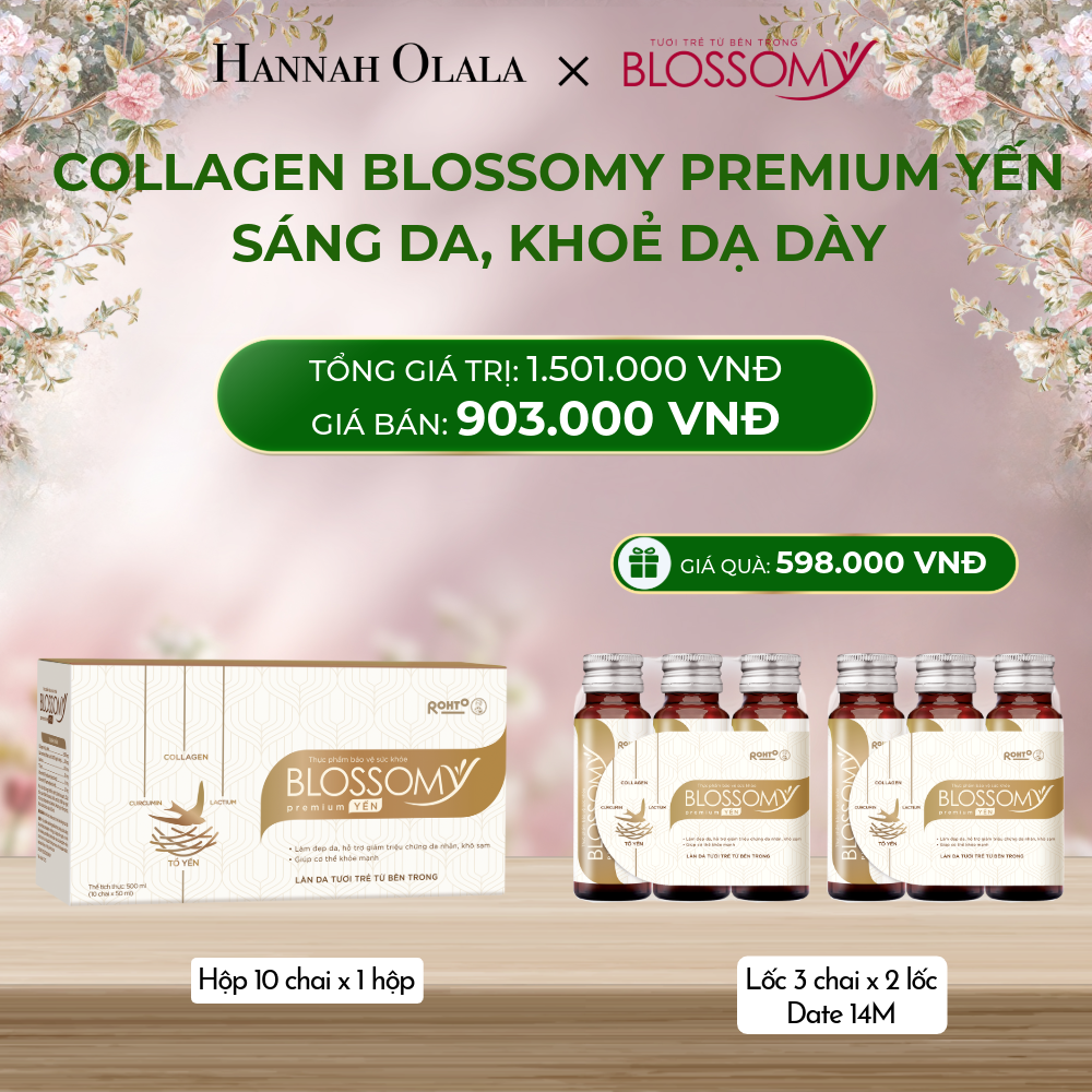  DEAL 3: MUA 1 HỘP 10 THỰC PHẨM BẢO VỆ SỨC KHỎE BLOSSOMY PREMIUM TỔ YẾN (MÀU VÀNG) - TẶNG 2 LỐC 3 THỰC PHẨM BẢO VỆ SỨC KHỎE BLOSSOMY PREMIUM TỔ YẾN (MÀU VÀNG -LỐC 3 DATE 14 THÁNG) (HỘP 10 CHAI X 1 HỘP & LỐC 3 CHAI X 2 LỐC) 