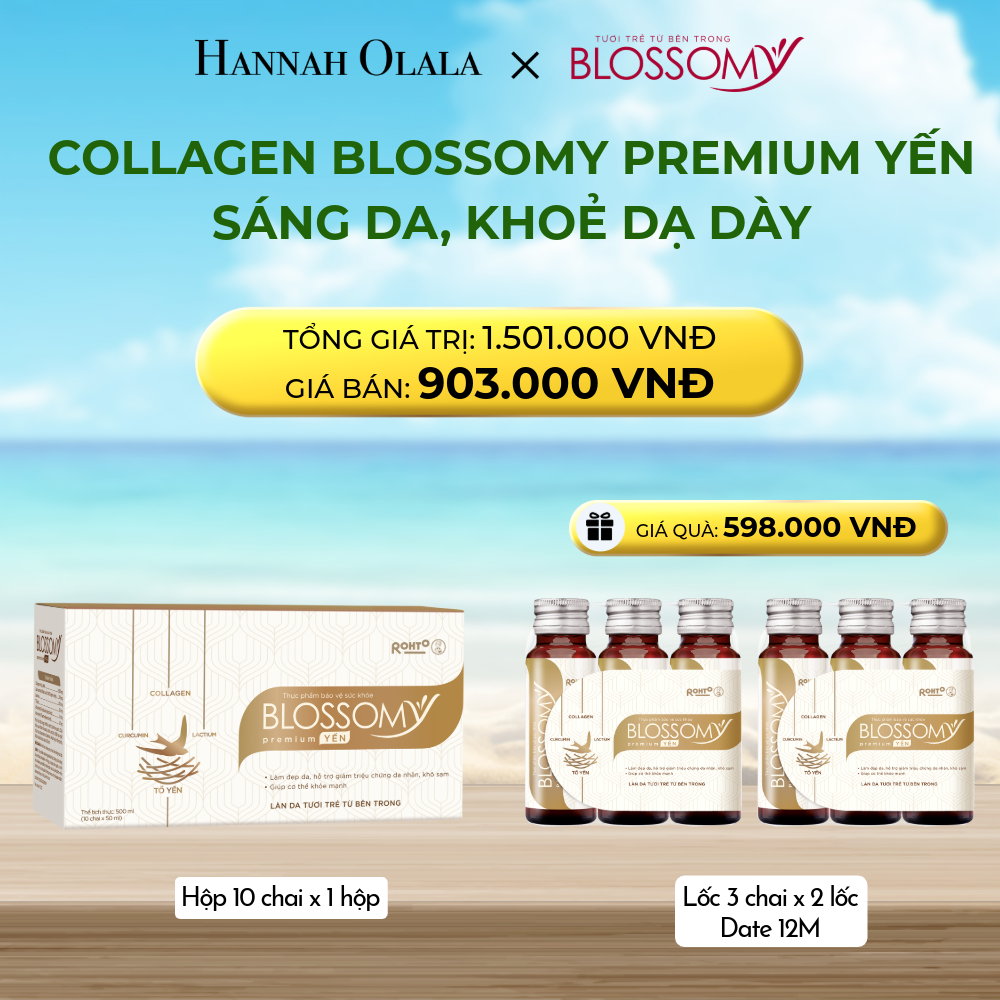  DEAL 3: MUA 1 HỘP 10 THỰC PHẨM BẢO VỆ SỨC KHỎE BLOSSOMY PREMIUM TỔ YẾN (MÀU VÀNG) - TẶNG 2 LỐC 3 THỰC PHẨM BẢO VỆ SỨC KHỎE BLOSSOMY PREMIUM TỔ YẾN (MÀU VÀNG -LỐC 3 DATE 12 THÁNG) (HỘP 10 CHAI X 1 HỘP & LỐC 3 CHAI X 2 LỐC) 