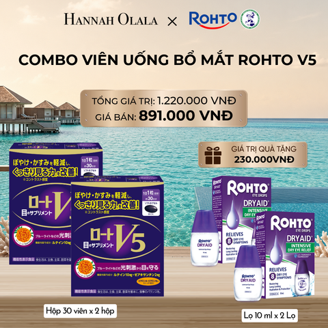  MUA COMBO 2 HỘP THỰC PHẨM BẢO VỆ SỨC KHỎE ROHTO V5 (VIÊN UỐNG HỖ TRỢ CẢI THIỆN THỊ LỰC ROHTO V5) GIẢM 10% - TẶNG 2 DUNG DỊCH NHỎ MẮT ROHTO DRY AID_ D913 