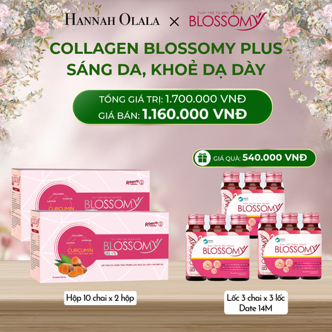  DEAL 5: MUA 2 HỘP 10 THỰC PHẨM BẢO VỆ SỨC KHỎE BLOSSOMY PLUS - 1.000 MG COLLAGEN THỦY PHÂN (DATE 13 THÁNG) - TẶNG 3 LỐC 3 THỰC PHẨM BẢO VỆ SỨC KHỎE BLOSSOMY - 50 MG COLLAGEN THỦY PHÂN (DATE 14 THÁNG) (HỘP 10 CHAI X 2 HỘP & LỐC 3 CHAI X 3 LỐC) 
