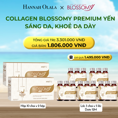  DEAL 6: MUA 2 HỘP 10 THỰC PHẨM BẢO VỆ SỨC KHỎE BLOSSOMY PREMIUM TỔ YẾN (MÀU VÀNG) - TẶNG 5 LỐC 3 THỰC PHẨM BẢO VỆ SỨC KHỎE BLOSSOMY PREMIUM TỔ YẾN (MÀU VÀNG -LỐC 3 DATE 12 THÁNG) (HỘP 10 CHAI X 2 HỘP & LỐC 3 CHAI X 5 LỐC) 