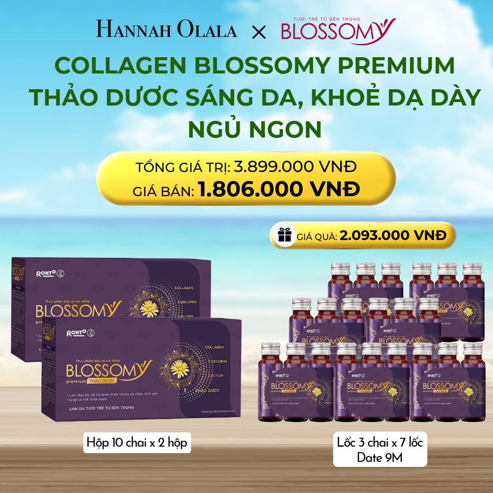  DEAL 7: MUA 2 HỘP 10 THỰC PHẨM BẢO VỆ SỨC KHỎE BLOSSOMY PREMIUM THẢO DƯỢC - TẶNG 7 LỐC 3 THỰC PHẨM BẢO VỆ SỨC KHỎE BLOSSOMY PREMIUM THẢO DƯỢC (LỐC 3 DATE 9 THÁNG) (HỘP 10 CHAI X 2 HỘP & LỐC 3 CHAI X 7 LỐC) 