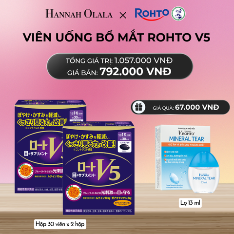  MUA COMBO 2 HỘP THỰC PHẨM BẢO VỆ SỨC KHỎE ROHTO V5 (VIÊN UỐNG HỖ TRỢ CẢI THIỆN THỊ LỰC ROHTO V5) GIẢM 20% - TẶNG 1 DUNG DỊCH NHỎ MẮT V.ROHTO MINERAL TEAR_A660 