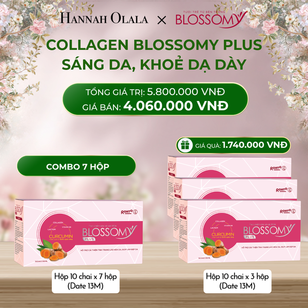  DEAL 8: MUA 7 HỘP 10 - TẶNG 3 HỘP 10 THỰC PHẨM BẢO VỆ SỨC KHỎE BLOSSOMY PLUS (MÀU HỒNG) (HỘP 10 CHAI X 10 HỘP) (DATE 13 THÁNG) 