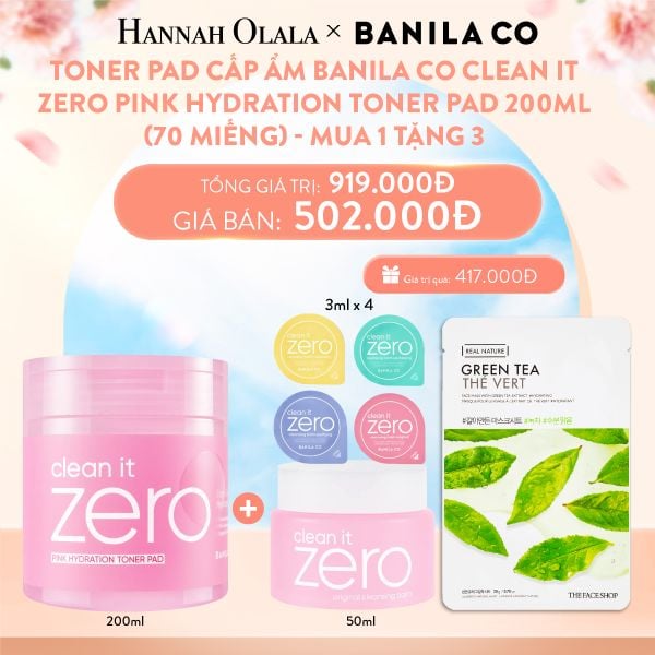  A103_DEAL 2: TONER PAD CẤP ẨM BANILA CO CLEAN IT ZERO PINK HYDRATION TONER PAD 200ML (70 MIẾNG) 