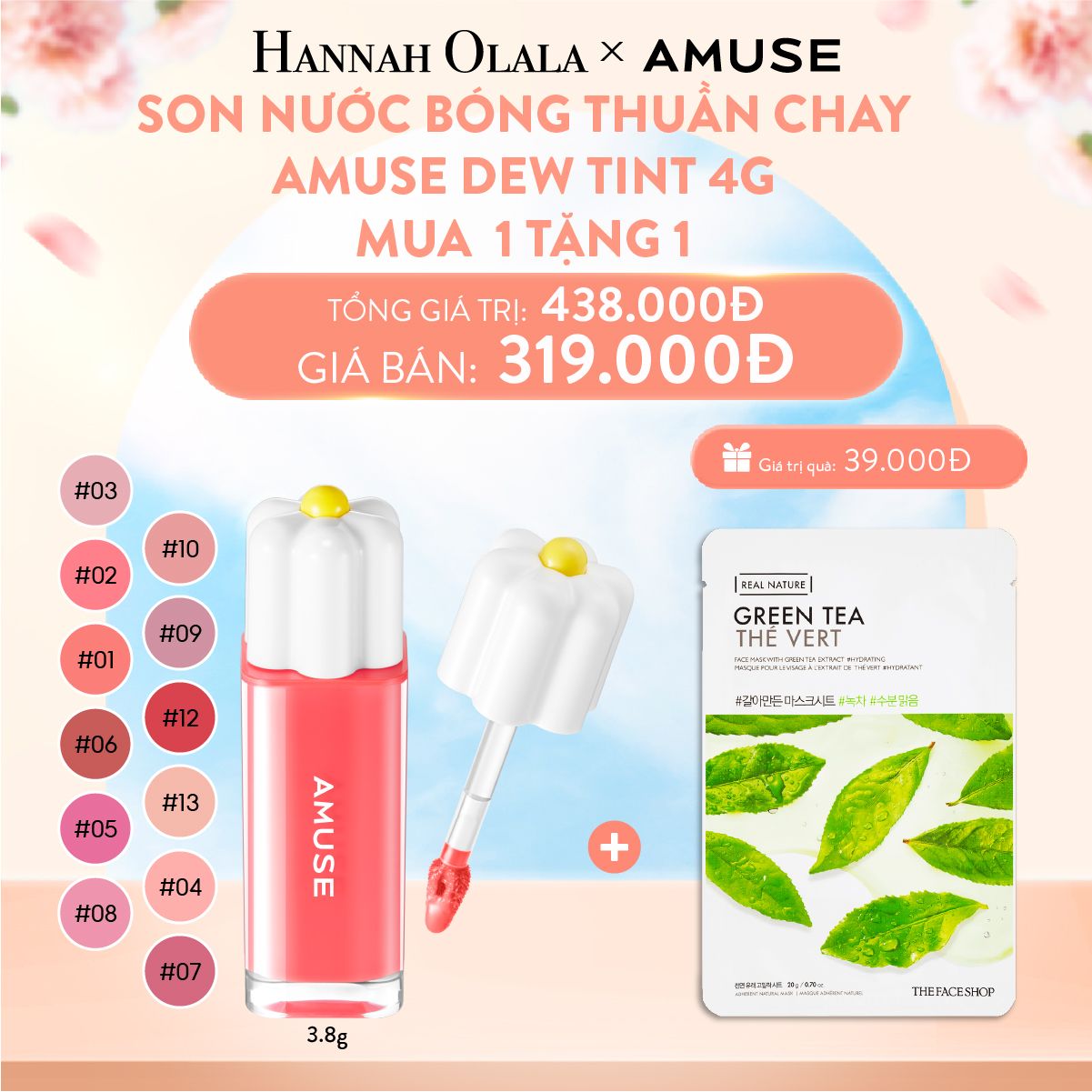  DEAL 2: SON NƯỚC BÓNG THUẦN CHAY AMUSE DEW TINT 4G 