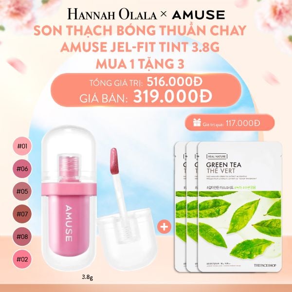  A20_DEAL 3: SON THẠCH BÓNG THUẦN CHAY AMUSE JEL-FIT TINT 3.8G 