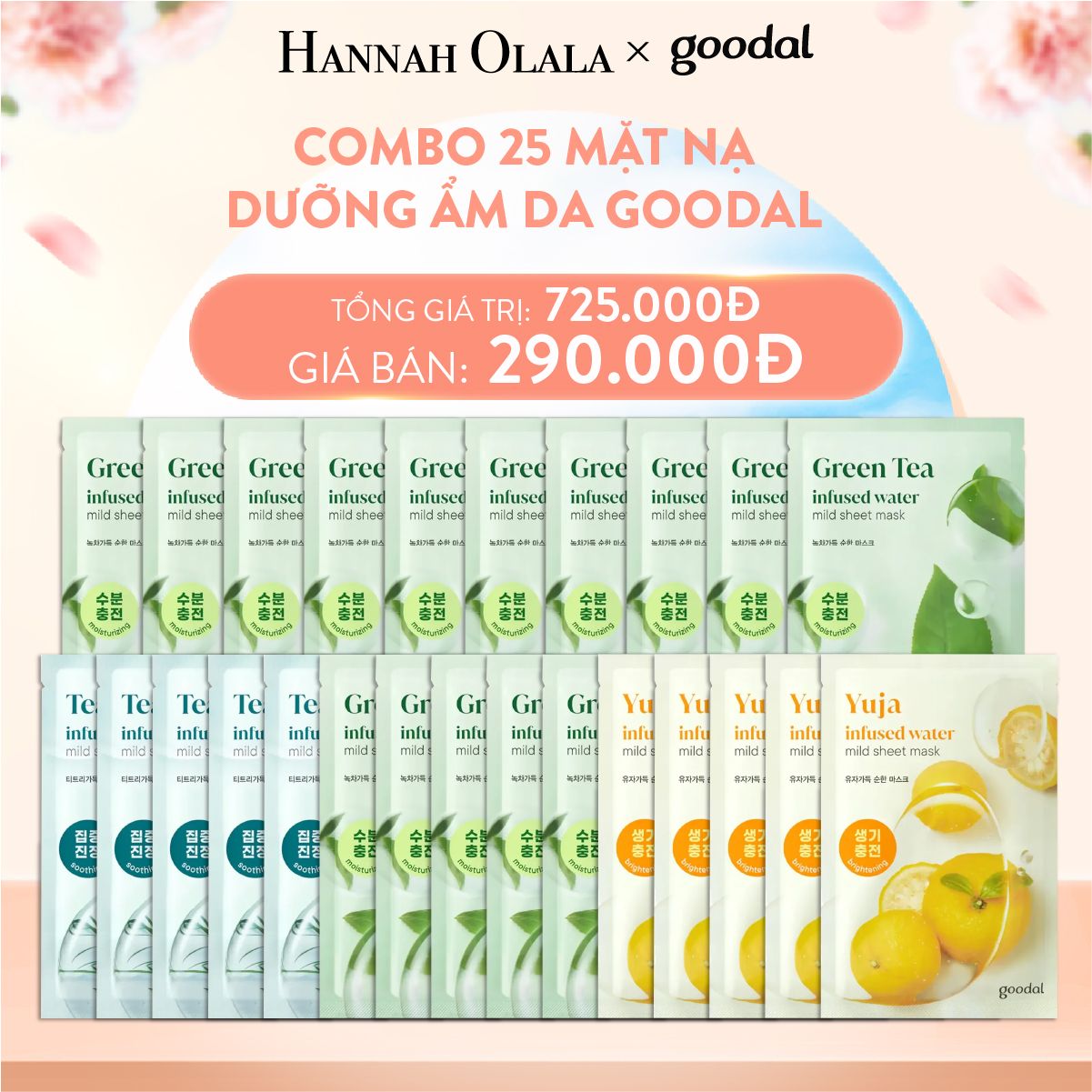  A334_DEAL 2: COMBO 25 MẶT NẠ DƯỠNG ẨM DA GOODAL 