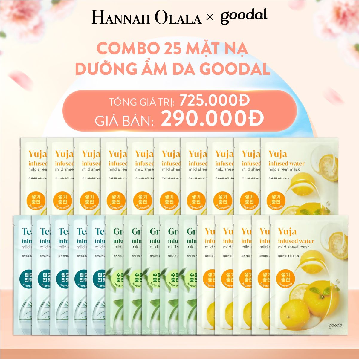  A334_DEAL 2: COMBO 25 MẶT NẠ DƯỠNG ẨM DA GOODAL 