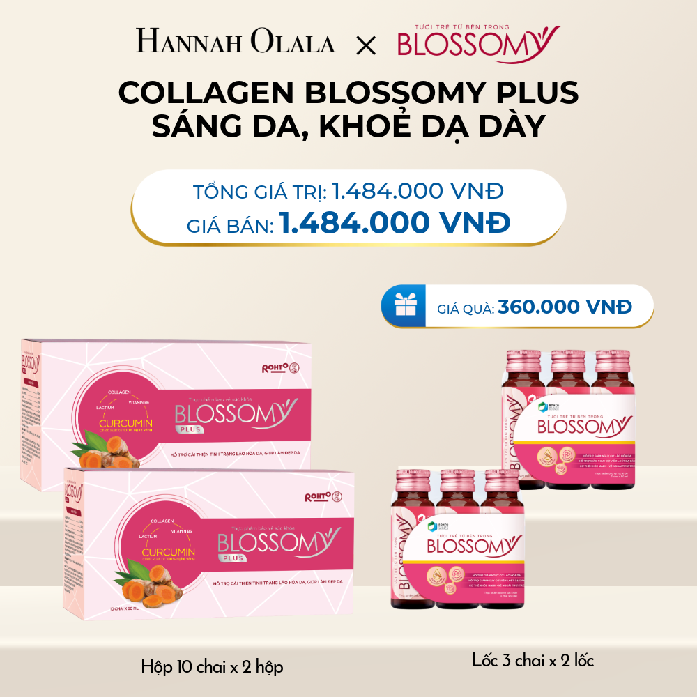  DEAL 1: MUA 2 HỘP 10 THỰC PHẨM BẢO VỆ SỨC KHỎE BLOSSOMY PLUS - 1.000 MG COLLAGEN THỦY PHÂN TẶNG 2 LỐC 3 THỰC PHẨM BẢO VỆ SỨC KHỎE BLOSSOMY - 50 MG COLLAGEN THỦY PHÂN (HỘP 10 CHAI X 2 HỘP & LỐC 3 CHAI X 2 LỐC) 