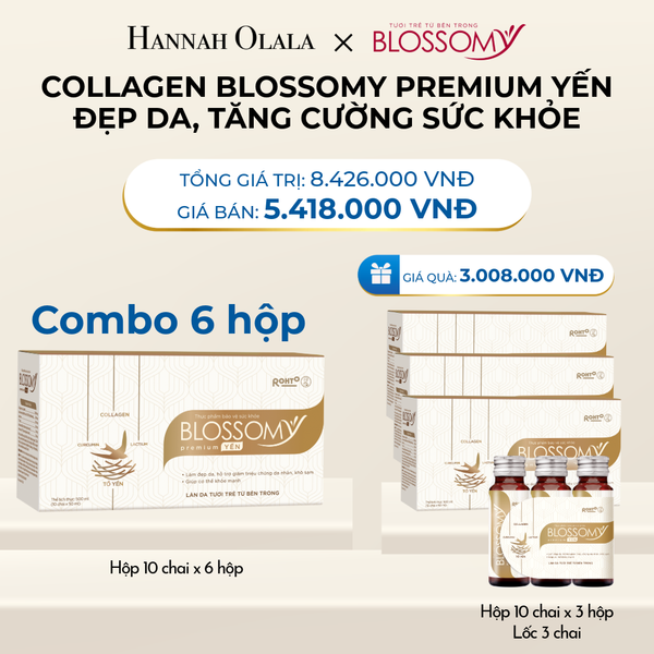 DEAL 6: MUA 6 HỘP 10 TẶNG 3 HỘP 10 VÀ 1 LỐC 3 THỰC PHẨM BẢO VỆ SỨC KHỎE BLOSSOMY PREMIUM TỔ YẾN (MÀU VÀNG) (HỘP 10 CHAI X 9 HỘP VÀ 1 LỐC 3) 