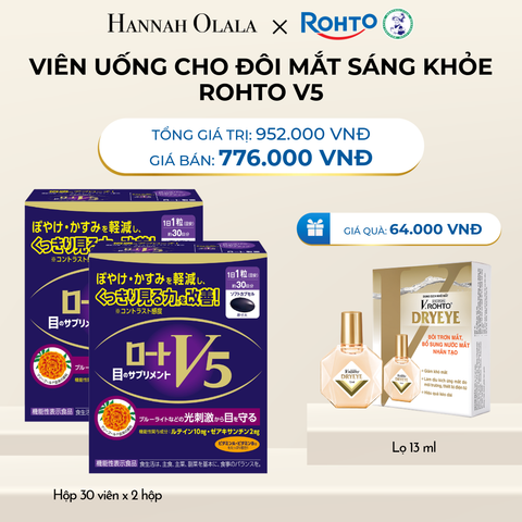  DEAL 8: MUA COMBO 2 HỘP VIÊN UỐNG HÕ TRỢ BỔ MẮT ROHTO V5 GIẢM 19% TẶNG 1 DUNG DỊCH NHỎ MẮT V.ROHTO DRYEYE 