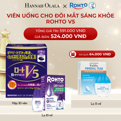  A1220_DEAL 7: MUA COMBO THỰC PHẨM BẢO VỆ SỨC KHỎE ROHTO V5 (VIÊN UỐNG HỖ TRỢ CẢI THIỆN THỊ LỰC ROHTO V5) VÀ 01 DUNG DỊCH NHỎ MẮT ROHTO DRY AID tặng 1 V.ROHTO MINERAL TEAR 