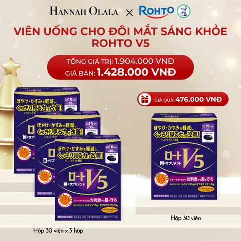  A1222_DEAL 9: MUA COMBO 3 HỘP THỰC PHẨM BẢO VỆ SỨC KHỎE ROHTO V5 (VIÊN UỐNG HỖ TRỢ CẢI THIỆN THỊ LỰC ROHTO V5) TẶNG 1 HỘP HỘP THỰC PHẨM BẢO VỆ SỨC KHỎE ROHTO V5 