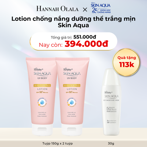  D2_DEAL 10: COMBO 02 LOTION CHỐNG NẮNG DƯỠNG THỂ TRẮNG MỊN SUNPLAY SKIN AQUA 150G GIẢM 10% VÀ TẶNG 01 SỮA CHỐNG NẮNG DƯỠNG DA ẨM MỊN SUNPLAY SKIN AQUA UV MOISTURE MILK 30G 