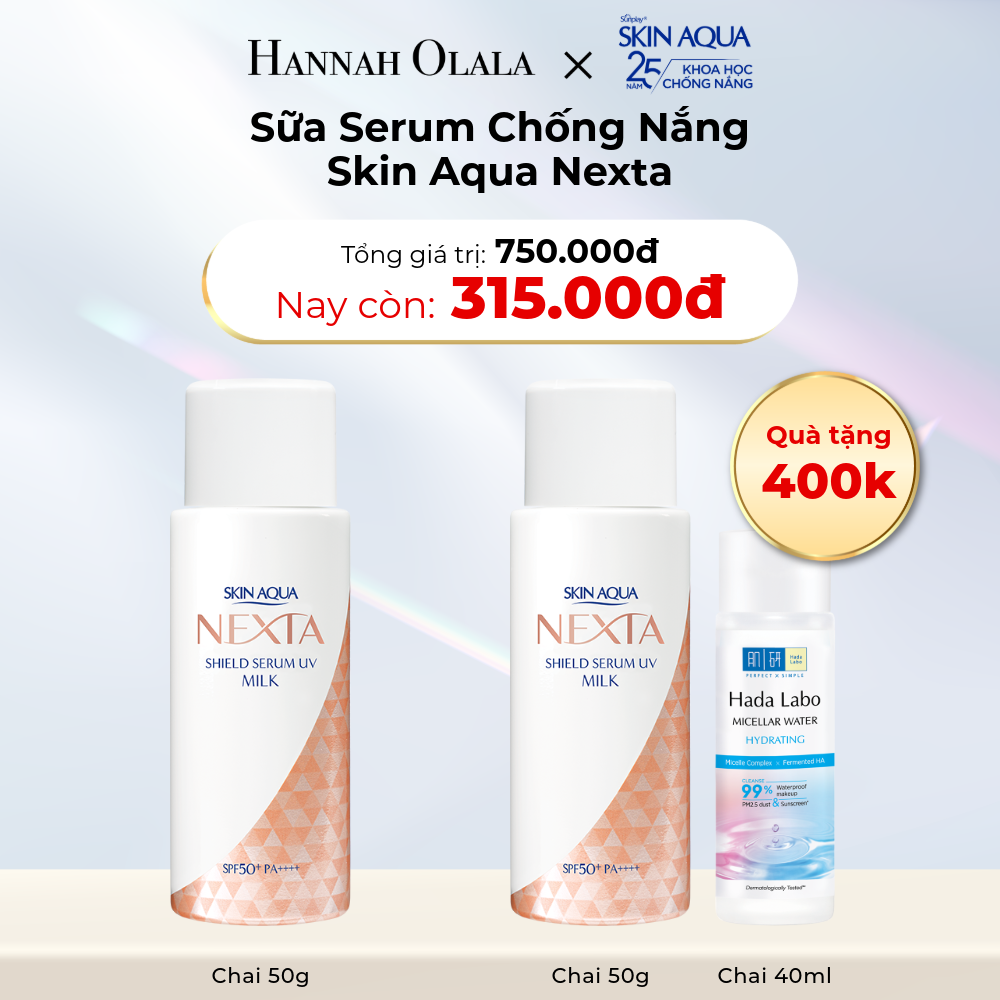  D4_DEAL 12: MUA 01 SỮA SERUM CHỐNG NẮNG SKIN AQUA NEXTA 50G GIẢM 10% TẶNG 01 SỮA SERUM CHỐNG NẮNG SKIN AQUA NEXTA 50G VÀ 01 HADA LABO MICELLAR WATER HYDRATING 40 mL 