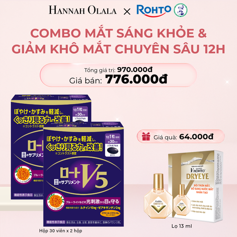  E332_DEAL 12: MUA COMBO 2 HỘP VIÊN UỐNG BỔ MẮT ROHTO V5 GIẢM TẶNG 1 DUNG DỊCH NHỎ MẮT V.ROHTO DRYEYE 